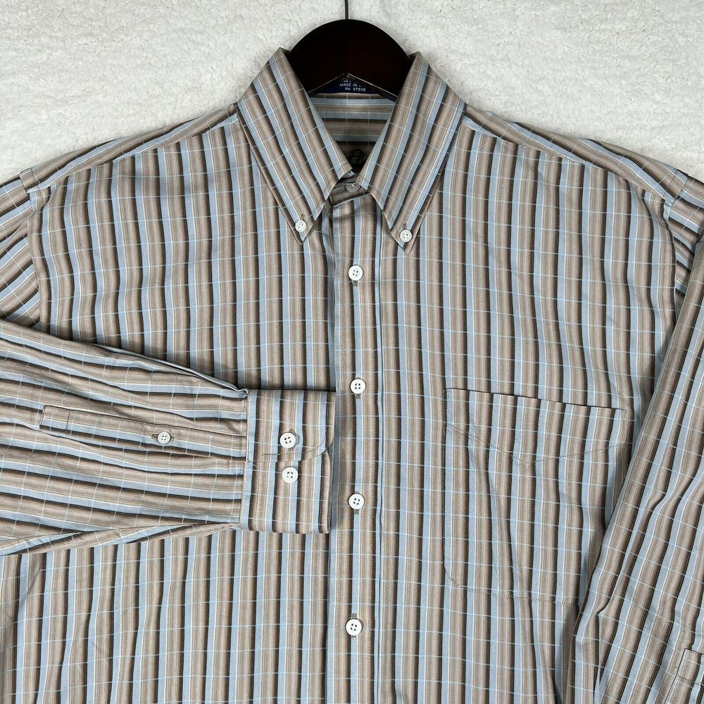 Alan Flusser Shirt Mens Medium Beige Striped Long Sleeve Button Down Casual - Picture 2 of 7